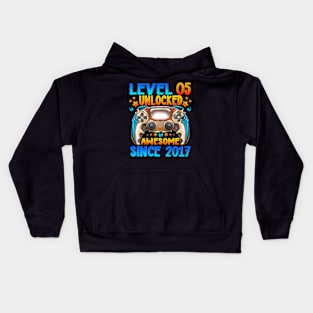 Level 5 Unlocked Awesome Since 2017 5Th Birthday Gaming Kids Hoodie